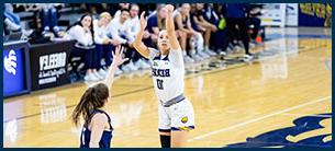 Number 10 women's basketball player shooting a three pointer